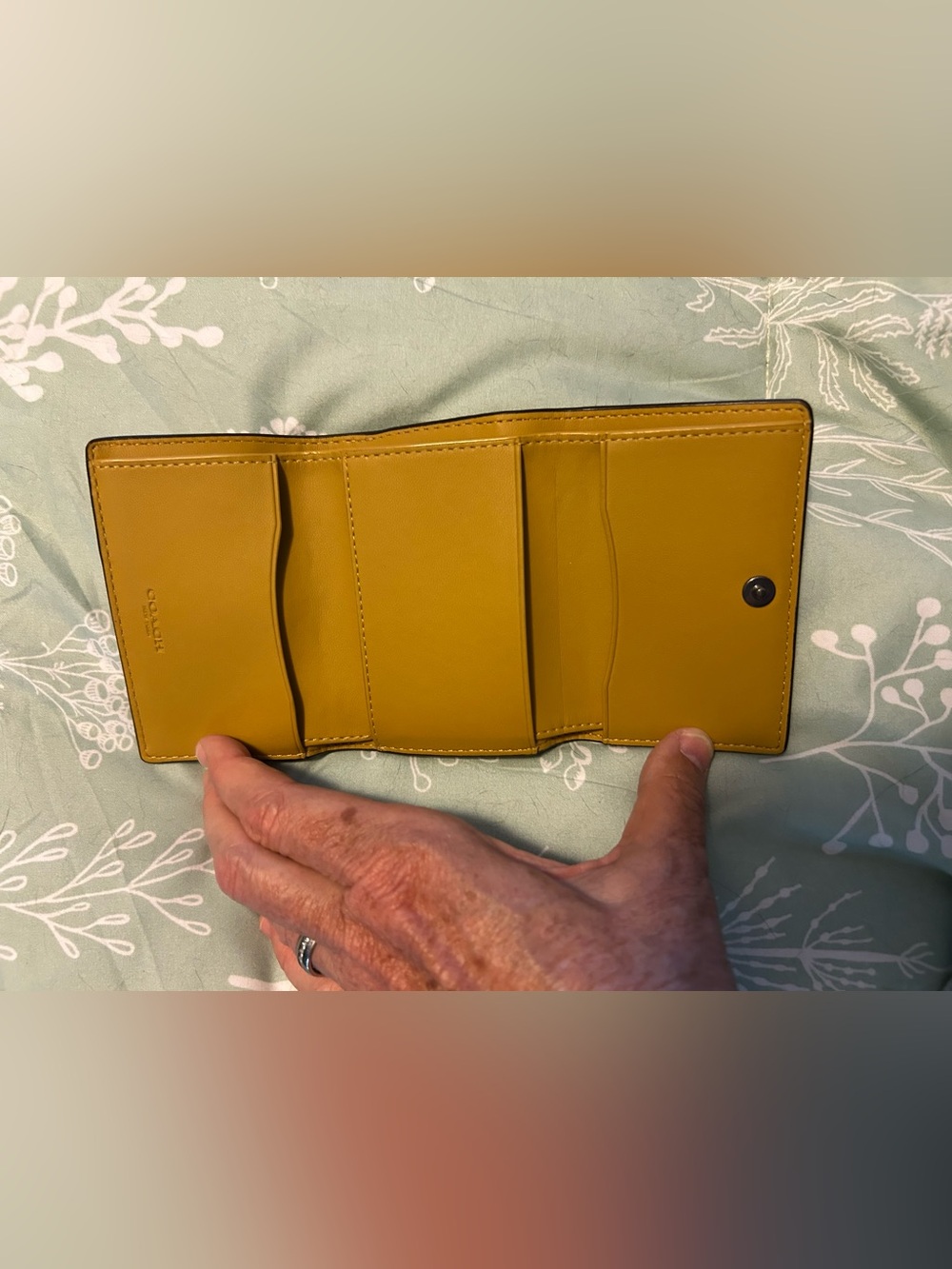 Coach Pebbled Leather Card Holder in Mustard - Picture 4 of 4
